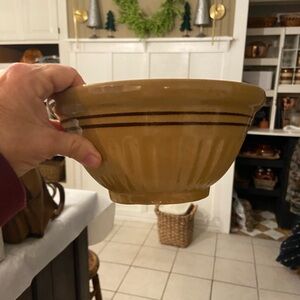 Antique Yellow ware Brown Stripes Mixing Bowl